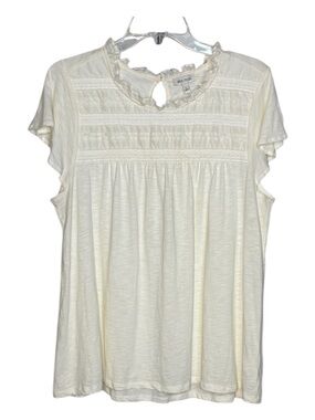 Ella Moss Cream Blouse with Ruffle Trim Large